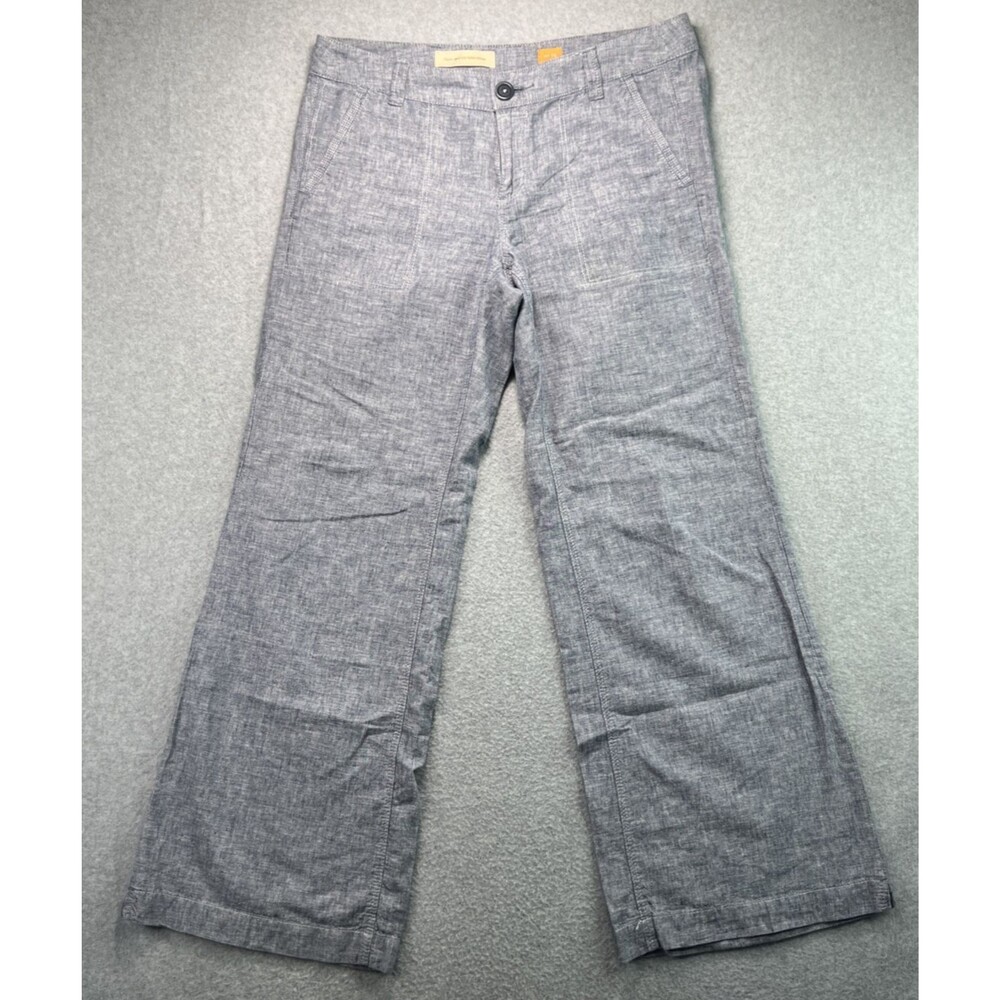 Pilcro Wide Leg Pants 12 Blue Linen Blend Chambray Coastal Chic Resortwear Boho